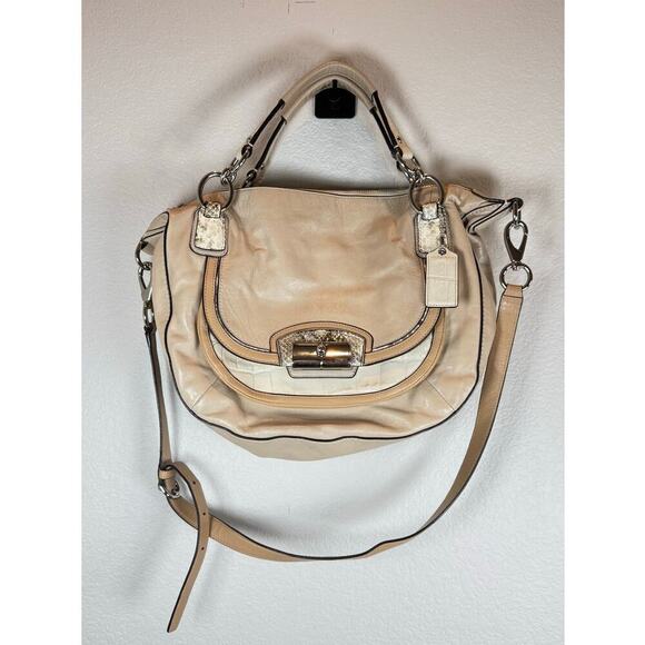 Coach Kristin Beige Leather Snakeskin Detail Ltd Edition Satchel Shoulder‎ Bag - Picture 1 of 10